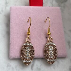 NEW Rhinestone Football Dangle Earrings, 925 Gold hypoallergenic Earrings